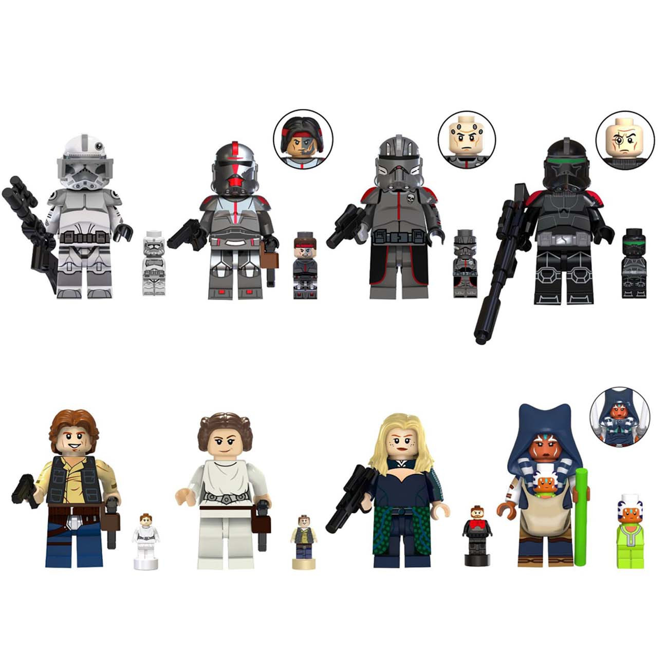 Star Wars Ahsoka Han Solo Brick Minifigure Custom Set 8 Pcs
