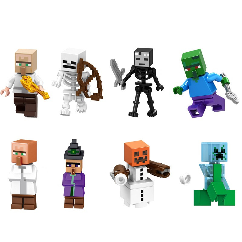 Minecraft Villagers And Hostile Mobs Brick Minifigure Custom Set 8 Pcs