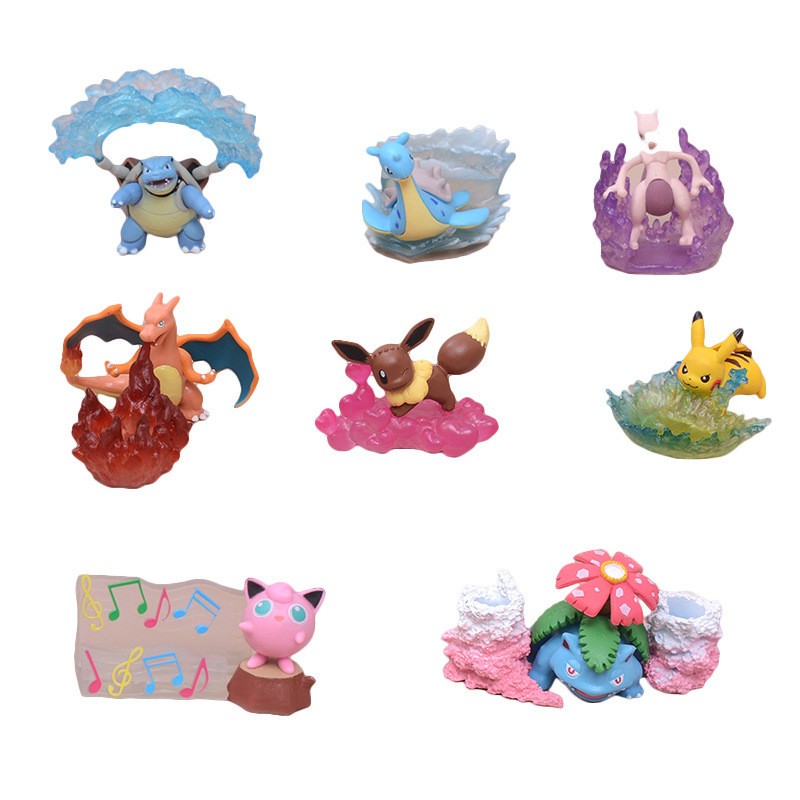 Pikachu Eevee Mewtwo Blastoise Charizard Venusaur Jigglypuff Lapras From Pokemon Figure Statue 8 Pcs Set