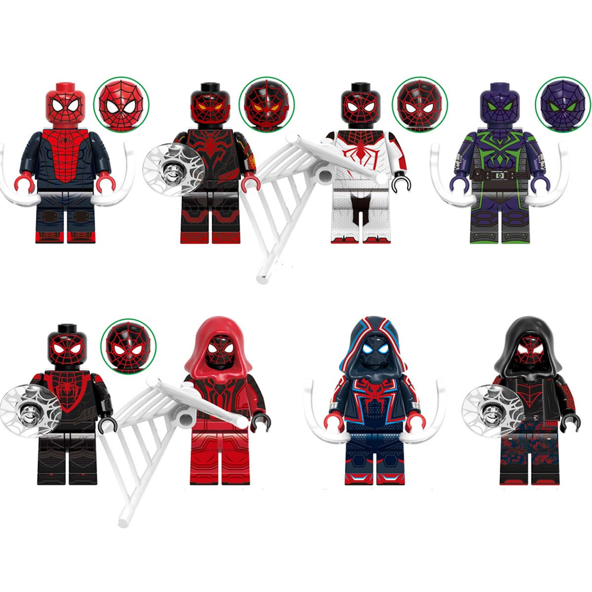 Marvel's Spider Man Brick Minifigure Custom Set 8 Pcs