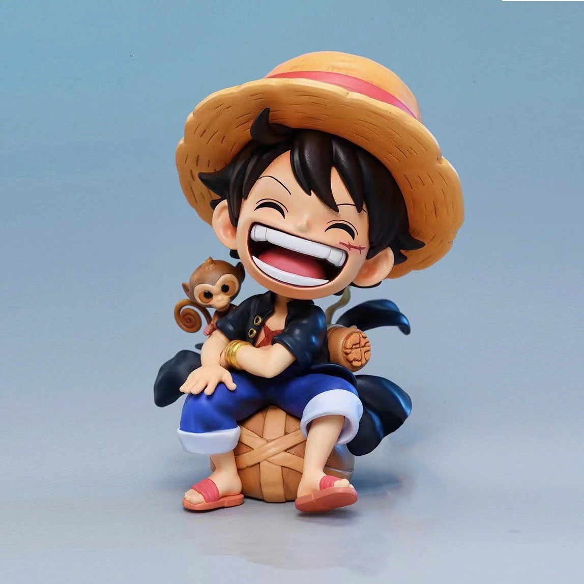 One Piece Luffy Laughing Q Version Blue Figure Statue 13cm 5.1inches