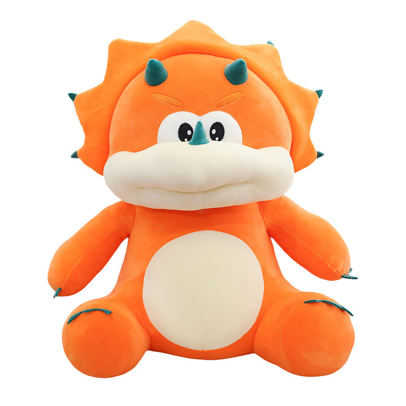 Cute Grumpy Triceratops Orange Dinosaur Soft Stuffed Plush Multiple Sizes