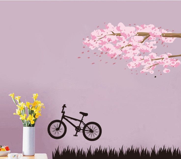 Pink Tree and Bike Wall Decal Sticker