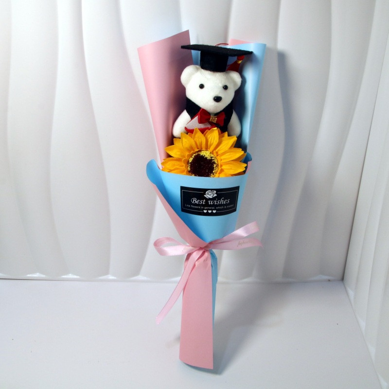 Graduation Bear Plush Sunflower Bouquet 35cm 13.78inches Pink
