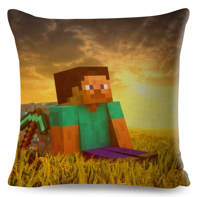 Minecraft Steve Sitting In Field Soft Stuffed Plush Pillow Multiple Sizes