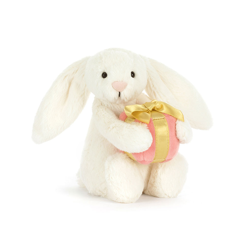 Jellycat Bashful Bunny with Present Soft Stuffed Plush 18cm 7.08inches