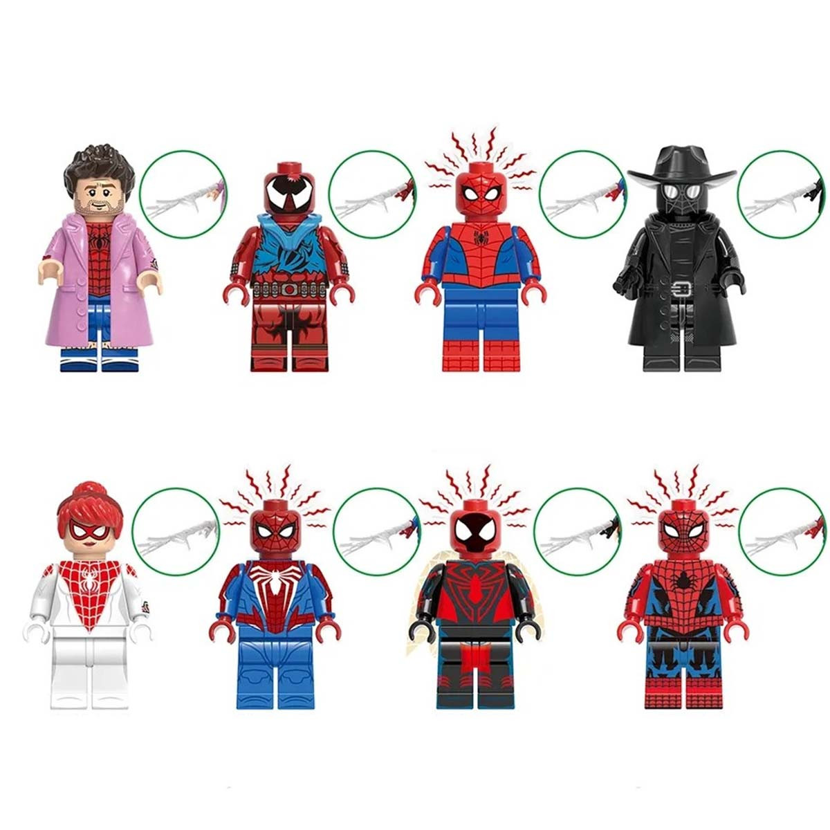 Spider Man Across The Spider Verse Characters Brick Minifigure Custom Set 8 Pcs
