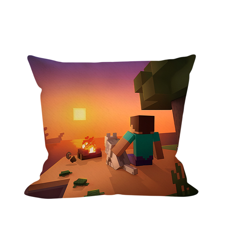 Minecraft Steve and Dog Watching Sunset Soft Stuffed Plush Pillow Multiple Sizes