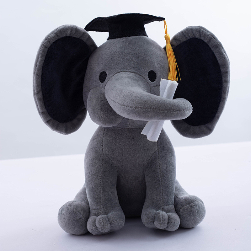 Graduation Elephant Soft Stuffed Plush 25cm 10inches Grey