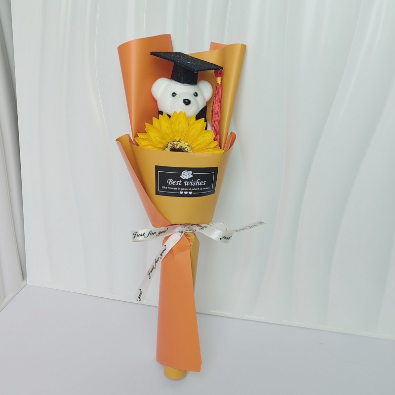 Graduation Bear Plush Sunflower Bouquet 35cm 13.78inches Orange
