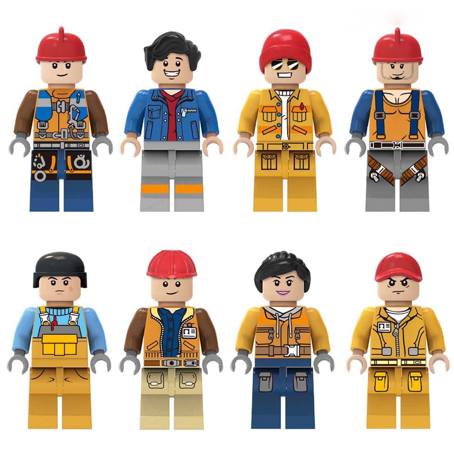City Engineering Worker Brick Minifigure Custom Set 8 Pcs