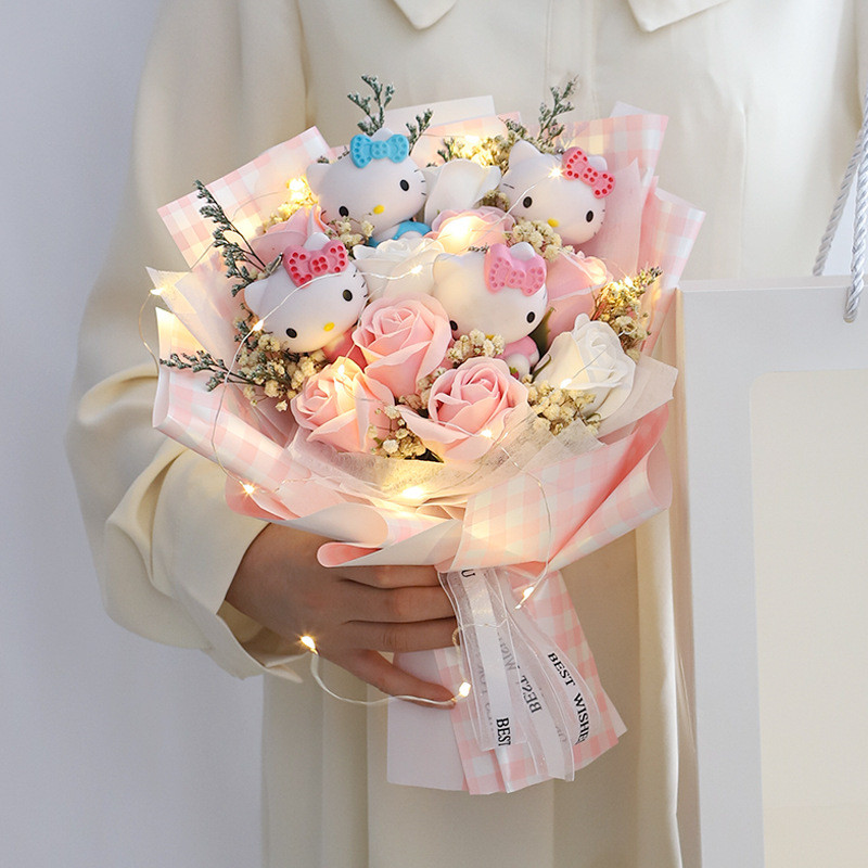 Hello Kitty Flower Bouquet Mother's Day Graduation 30cm 11.81inches Check Pink