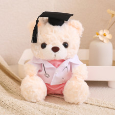 Light Brown Graduation Bear in Medical Doctor Robe Soft Stuffed Plush 23cm 9 inches Pink Green