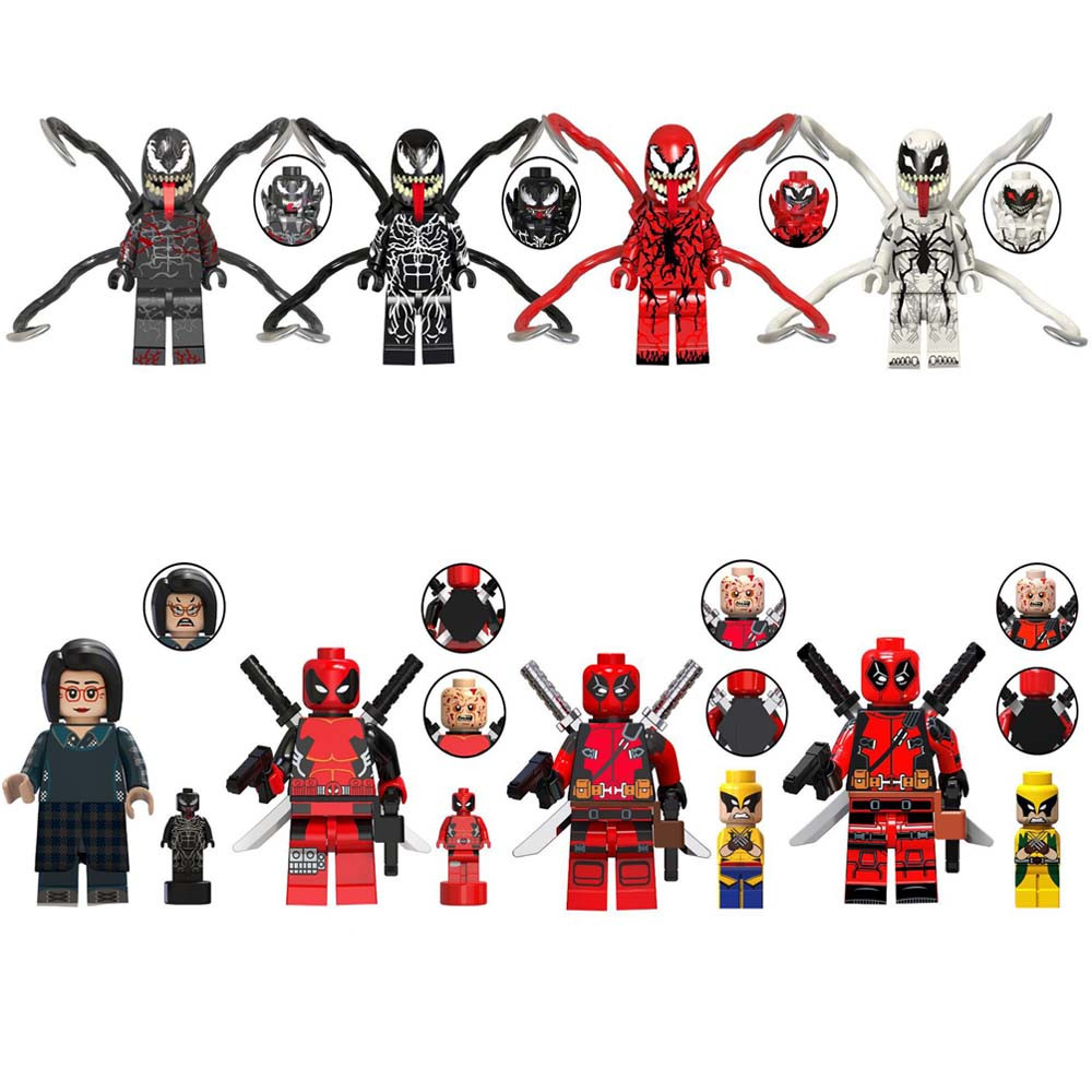 Deadpool Symbiote Brick Minifigure Custom Set 8 Pcs