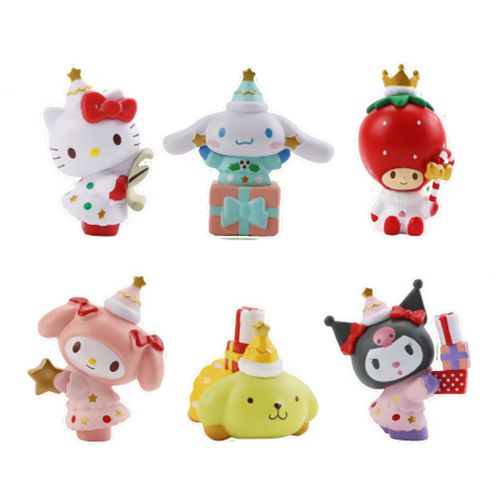 Hello Kitty Cinnamoroll Little Twin Stars Melody Pompom Purin Kuromi From Sanrio Christmas Theme Figure Statue 6 Pcs Set