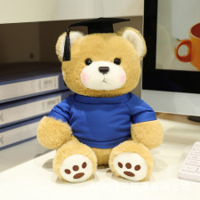 Light Brown Graduation Bear with Sweater Soft Stuffed Plush 25cm 9.84inches Blue White Black