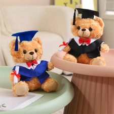 Light Brown Graduation Bear with Robe Soft Stuffed Plush 25cm 9.84inches Blue Black Red
