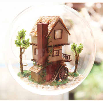 Forest Tree House DIY Miniature House Model Glass Globe Ornament with Voice Control Led Lights Christmas Gift Idea