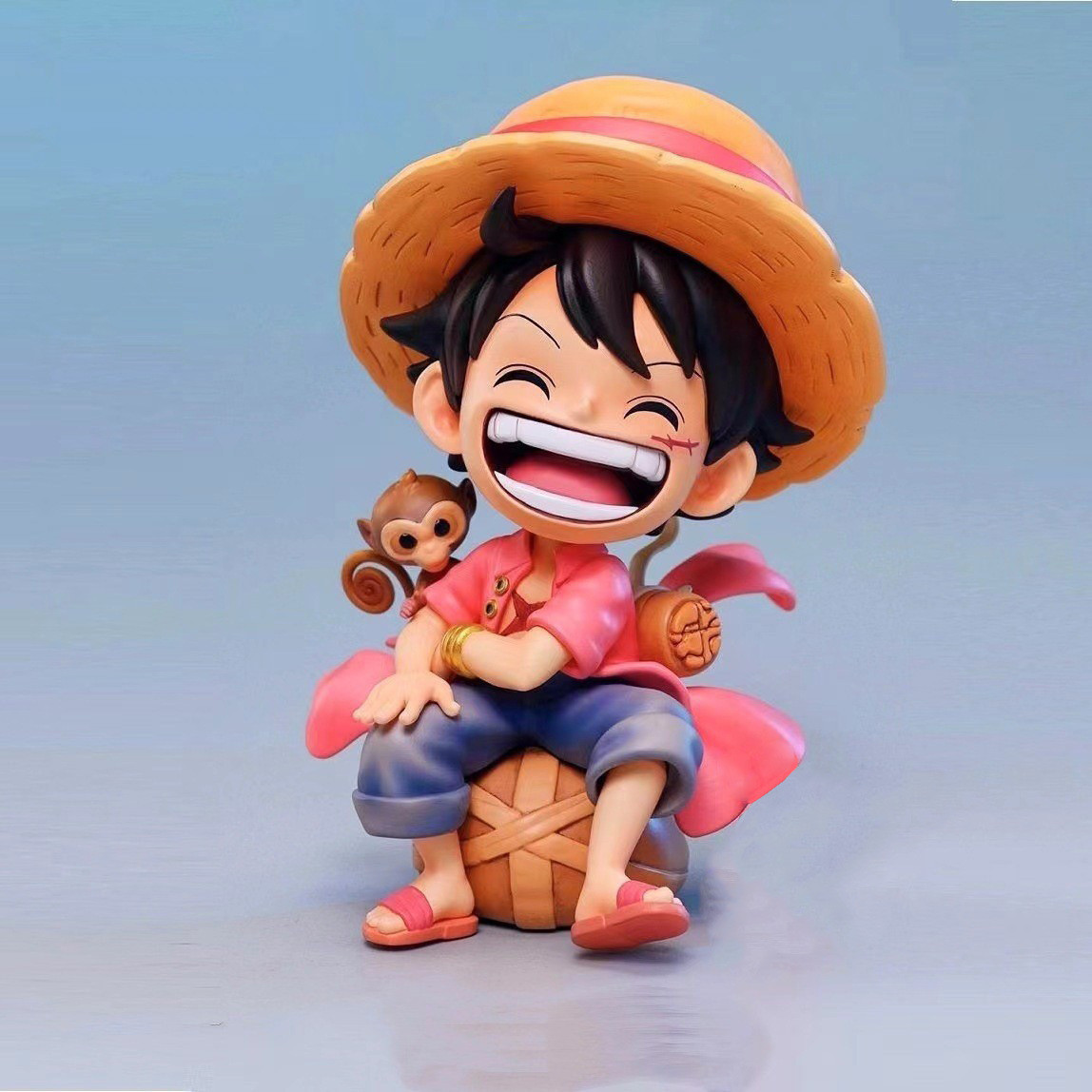 One Piece Luffy Laughing Q Version Pink Figure Statue 13cm 5.1inches