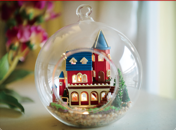 Alice Wonderland DIY Miniature House Model Glass Globe Ornament with Led Lights Christmas Gift Idea