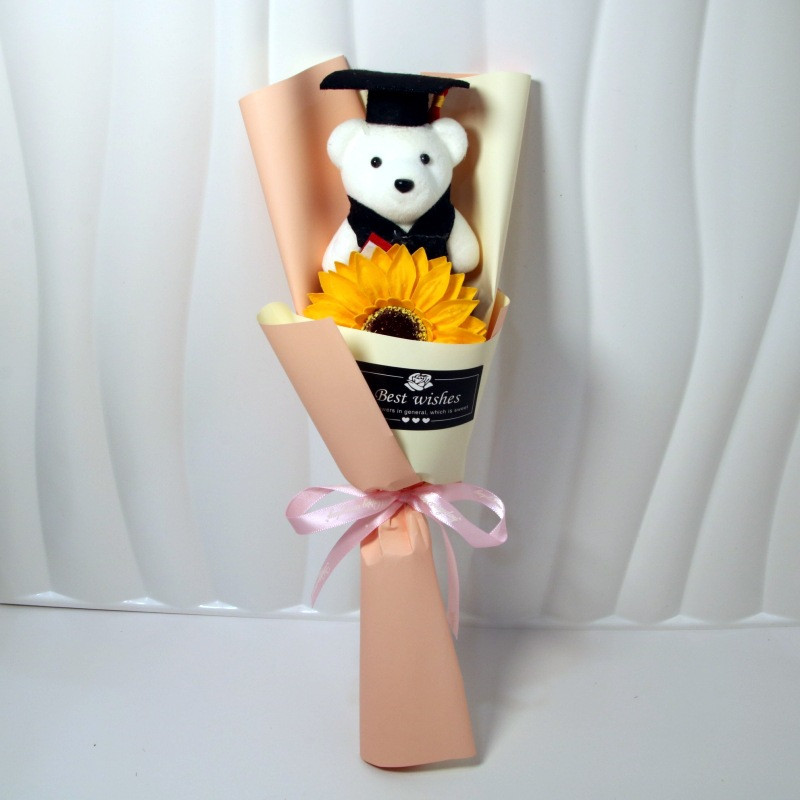 Graduation Bear Plush Sunflower Bouquet 35cm 13.78inches Beige