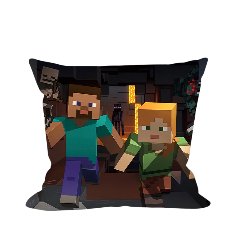 Minecraft Steve and Alex Running From Enderman Soft Stuffed Plush Pillow Multiple Sizes