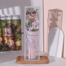 Carnation Flower Bouquet Multi Color Mother's Day Graduation Gift In Clear Box 32cm 12.6inches Pink Purple Cream Red