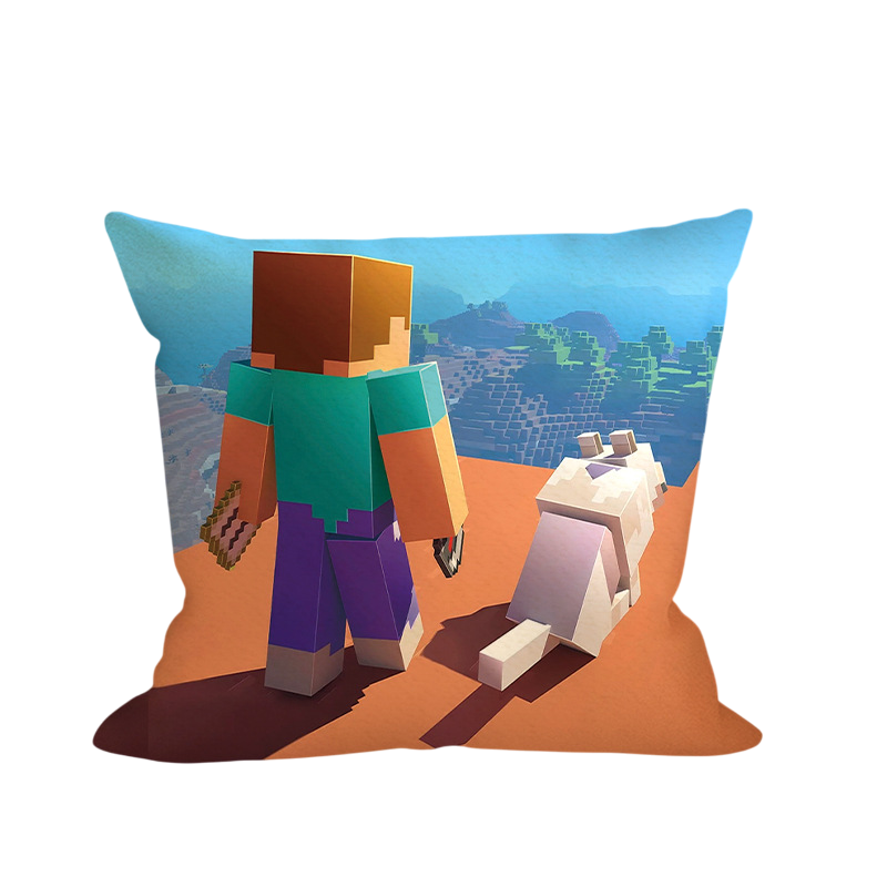 Minecraft Steve With Dog Soft Stuffed Plush Pillow Multiple Sizes