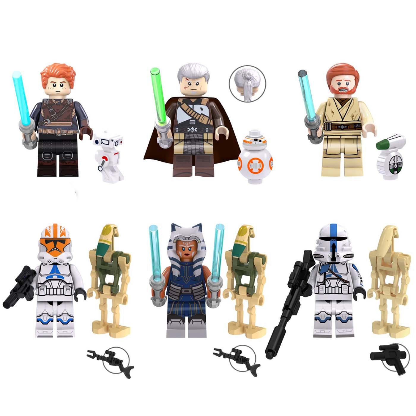Obi-Wan Kenobi Ahsoka And Star Wars Characters Brick Minifigure Custom Set 6 Pcs