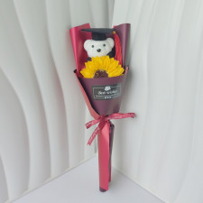Graduation Bear Plush Sunflower Bouquet 35cm 13.78inches Burgundy