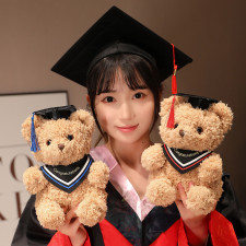 Fluffy Graduation Bear with Congrats Scarf Soft Stuffed Plush 23cm 9 inches Yellow Blue Pink Red