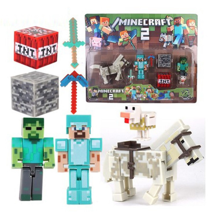 Minecraft Overworld Comic Maker Figure Pack, Diamond Steve With Horse and Zombie