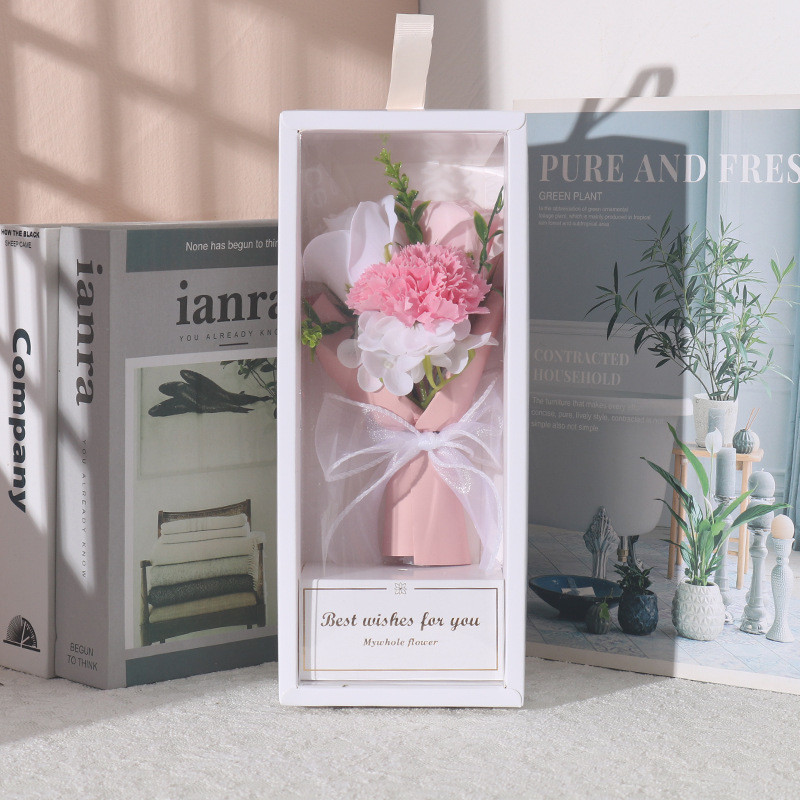 Carnation Flower Bouquet Mother's Day Graduation Gift In Clear Box 27cm 10.62inches Pink Purple Red