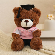 Dark Brown Graduation Bear in Polo Shirt Soft Stuffed Plush 23cm 9 inches Blue Pink Orange Yellow Green
