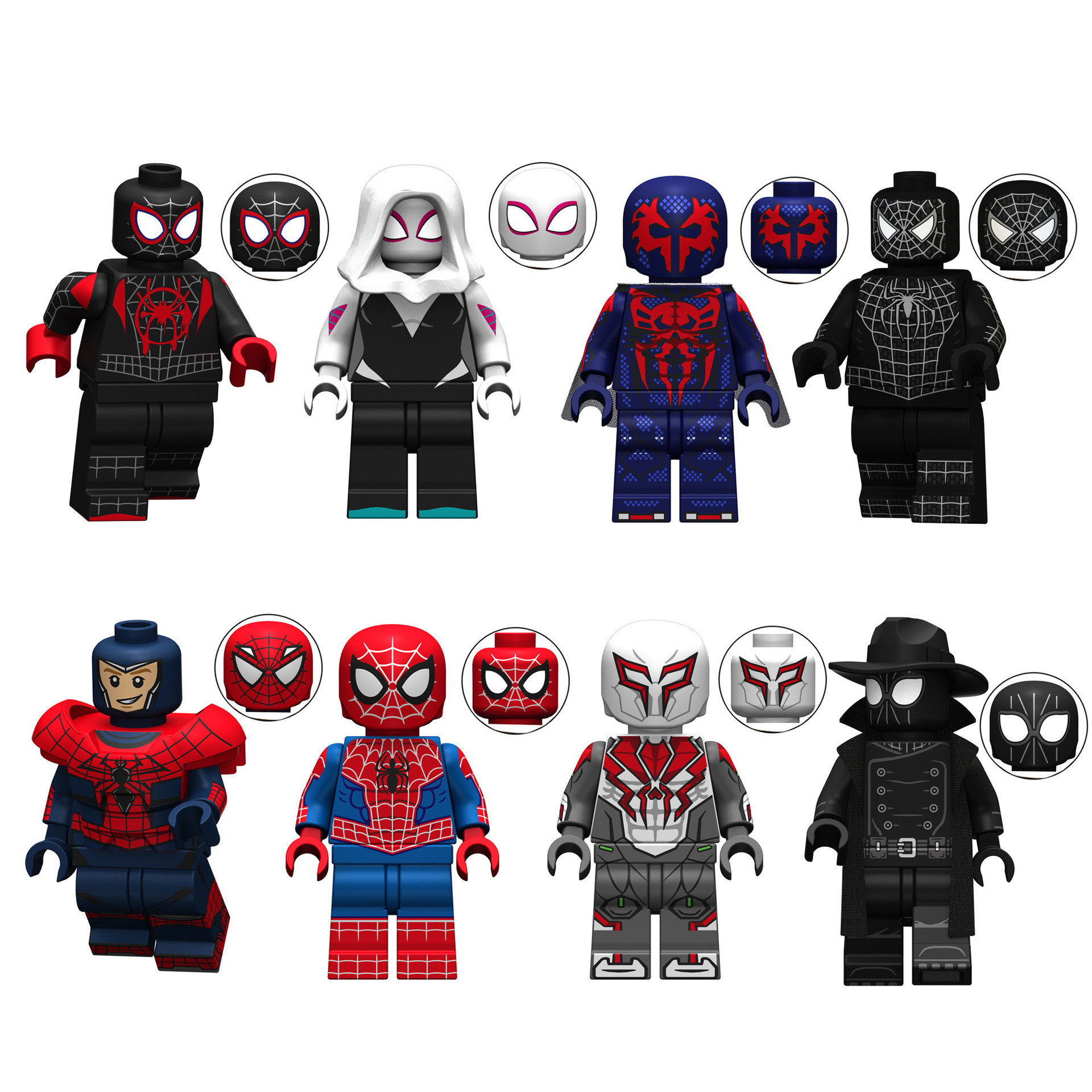 Spider Man Into The Spider Verse Brick Minifigure Custom Set 8 Pcs