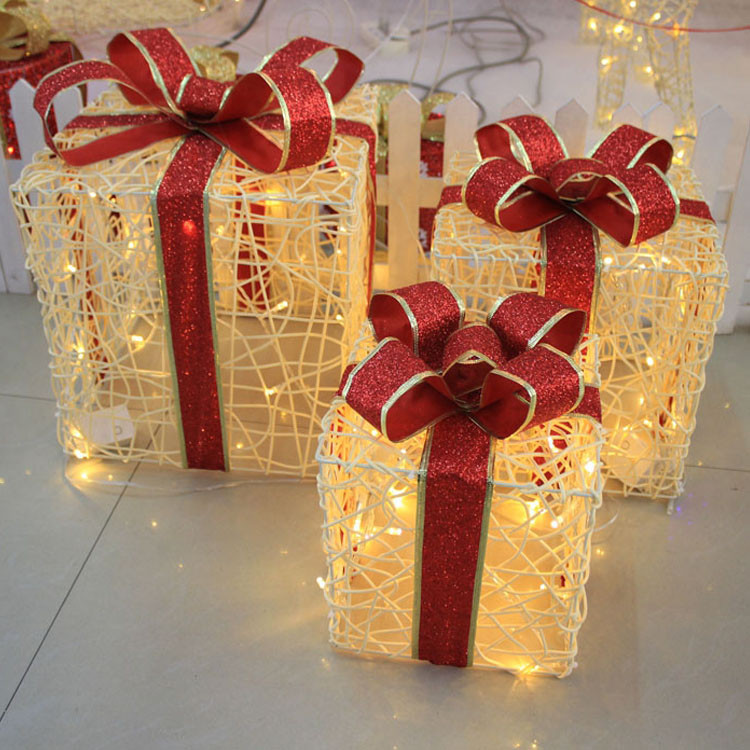Christmas Present Decoration Set With Lights 3 Pcs
