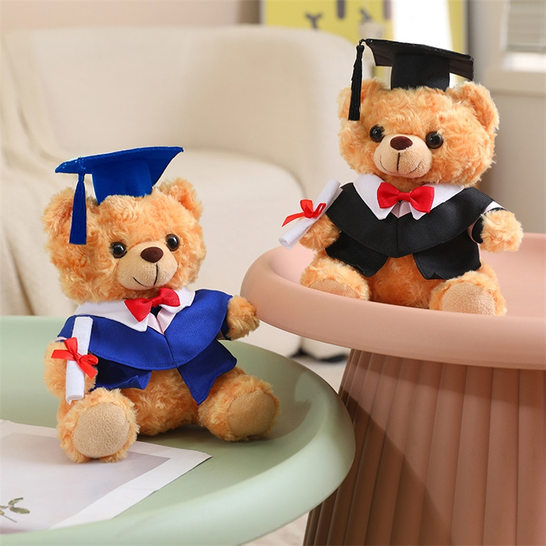 Light Brown Graduation Bear with Robe Soft Stuffed Plush 25cm 9.84inches Blue Black Red