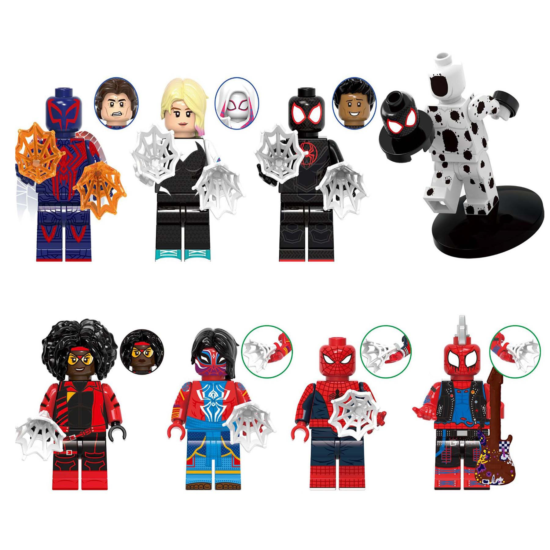 Spider Man Across The Spider Verse Spider Man 2099 Spider Punk Brick Minifigure Custom Set 8 Pcs
