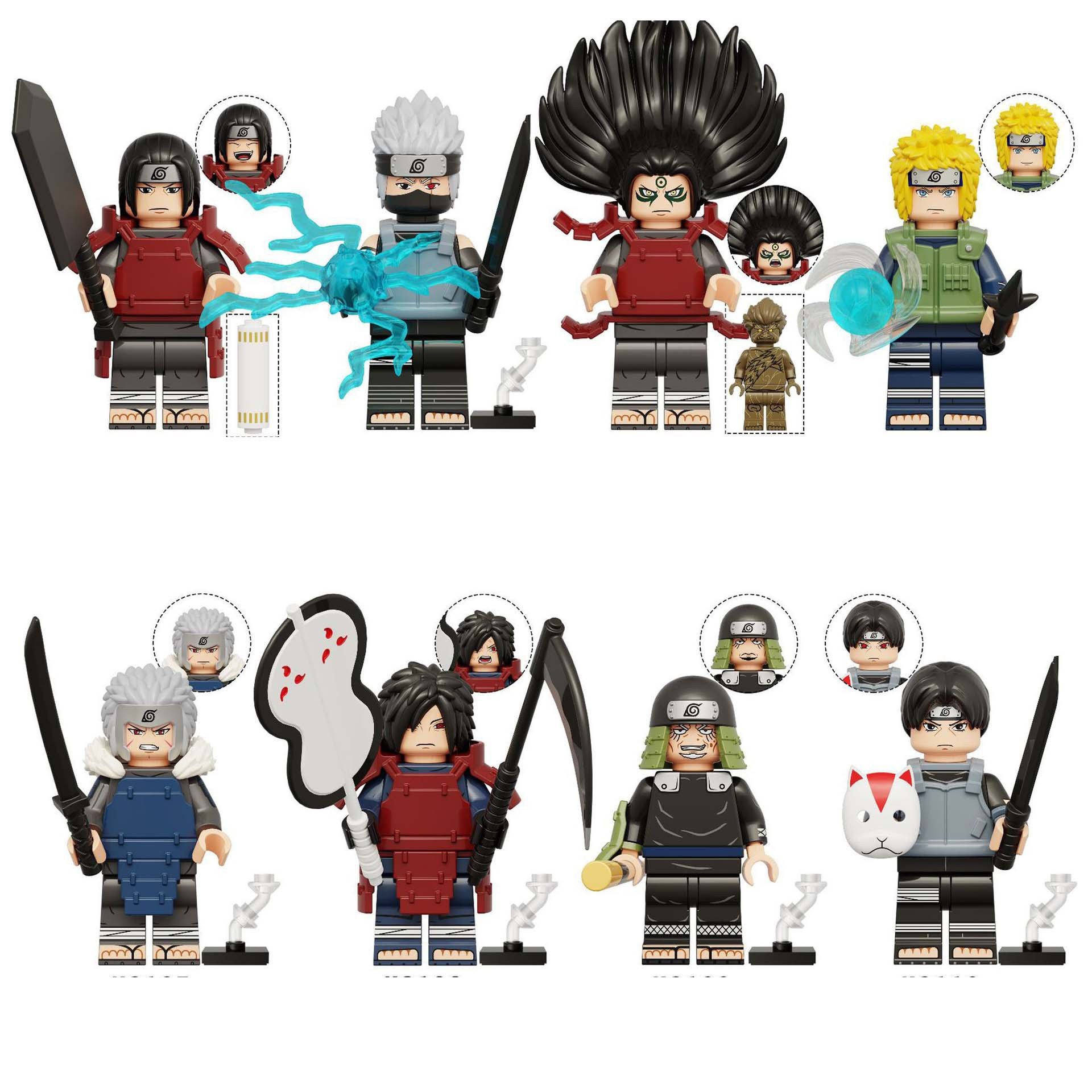 Naruto Hokage Kakashi Madara Characters Brick Minifigure Custom Set 8 Pcs
