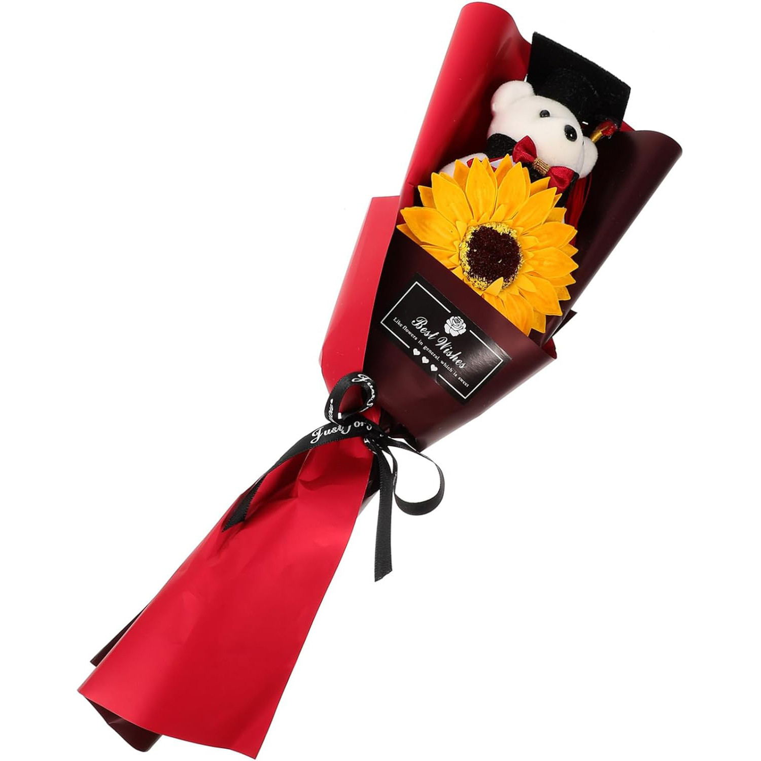 Graduation Bear Plush Sunflower Bouquet 35cm 13.78inches Red
