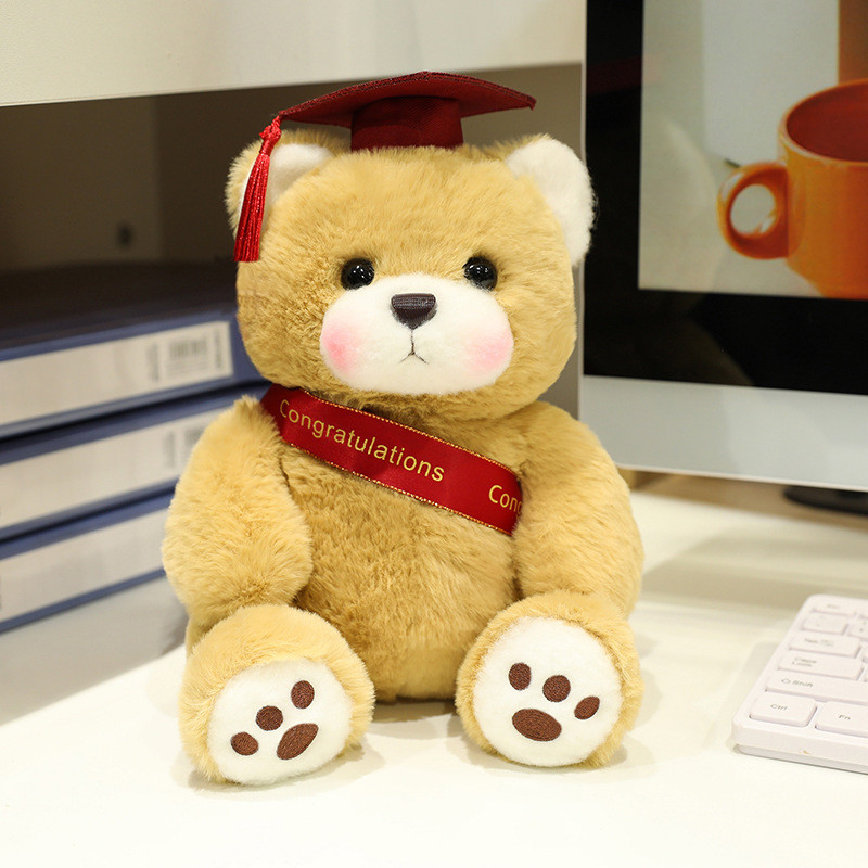 Light Brown Graduation Bear with Congrats Sash Soft Stuffed Plush 25cm 9.84inches Blue Red Black