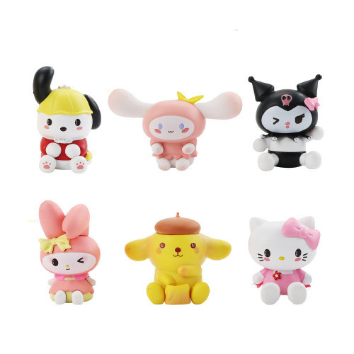 Kuromi Pompom Purin Pc Dog Melody Cinnamoroll Hello Kitty From Sanrio Lovely Figure Statue 6 Pcs Set