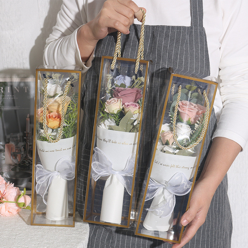 Rose Flower Bouquet Multi Color Mother's Day Graduation Gift In Clear Box 32cm 12.6inches Pink Capuccino Cream Purple