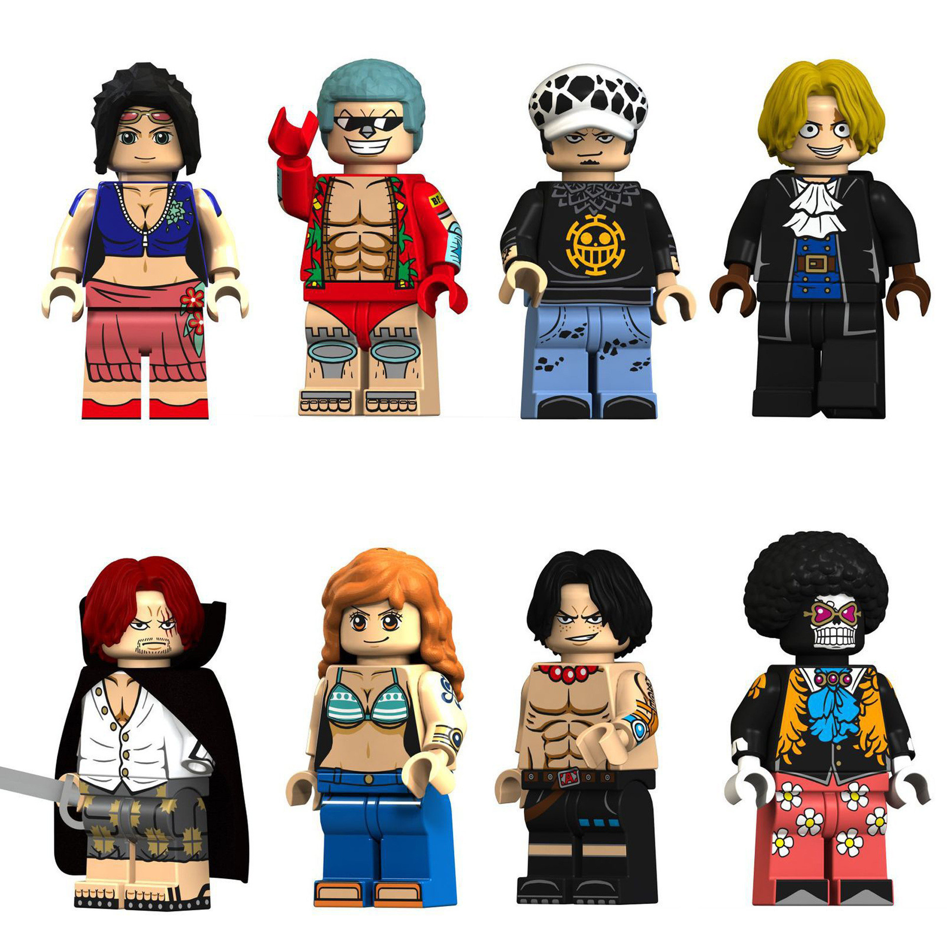 Ace Shanks Trafalgar And Characters From One Piece Brick Minifigure Custom Set 8 Pcs