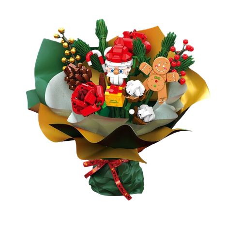Christmas Bouquet With Santa And Gingerbread Man Custom Brick Building Kit