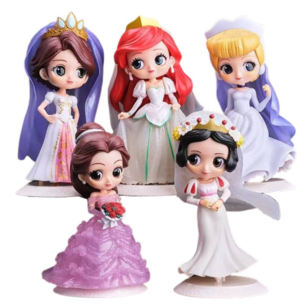 Qposket Disney Princess Rapunzel Ariel Cinderella Snow White Belle Wedding Dress Figure Statue 5 Pcs Set