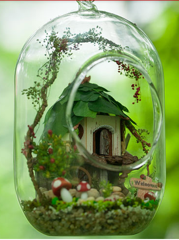 Fairy Tree House DIY Miniature House Model Glass Globe Ornament with Voice Control Led Lights Christmas Gift Idea