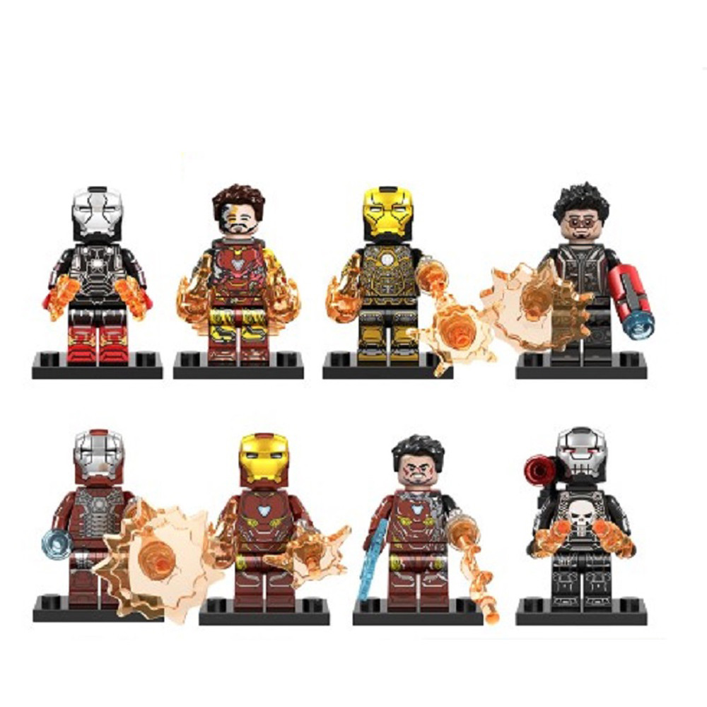 Iron Man MK Suit And Punisher War Machine Brick Minifigure Custom Set 8 Pcs