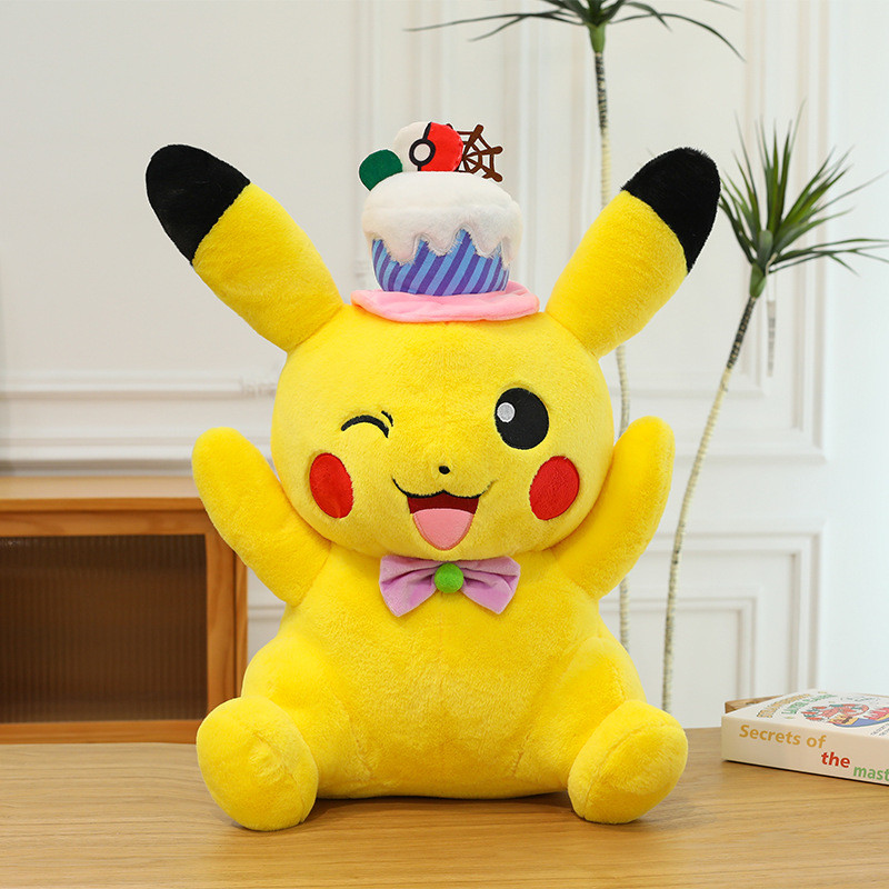 Pikachu from Pokemon Wearing Hat Soft Stuffed Plush Multiple Sizes