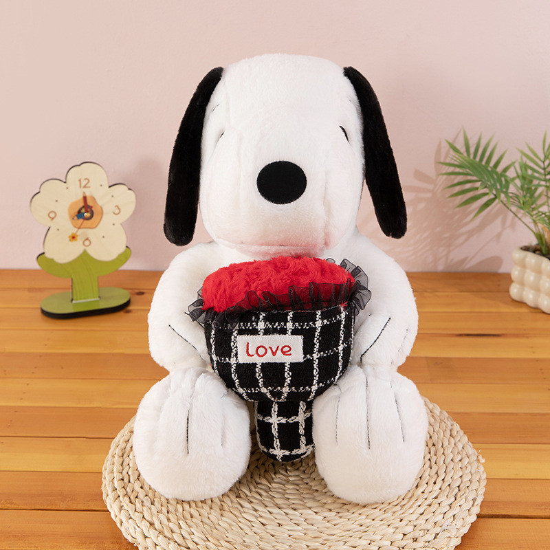 Snoopy Holding Flowers Soft Stuffed Plush Multiple Sizes